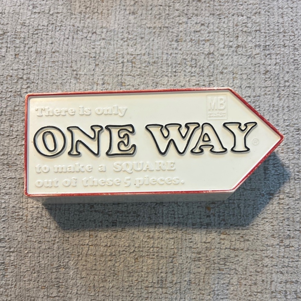 Vintage Milton Bradley One Way Geometric Puzzle 5 Piece Brain Teaser Game Case